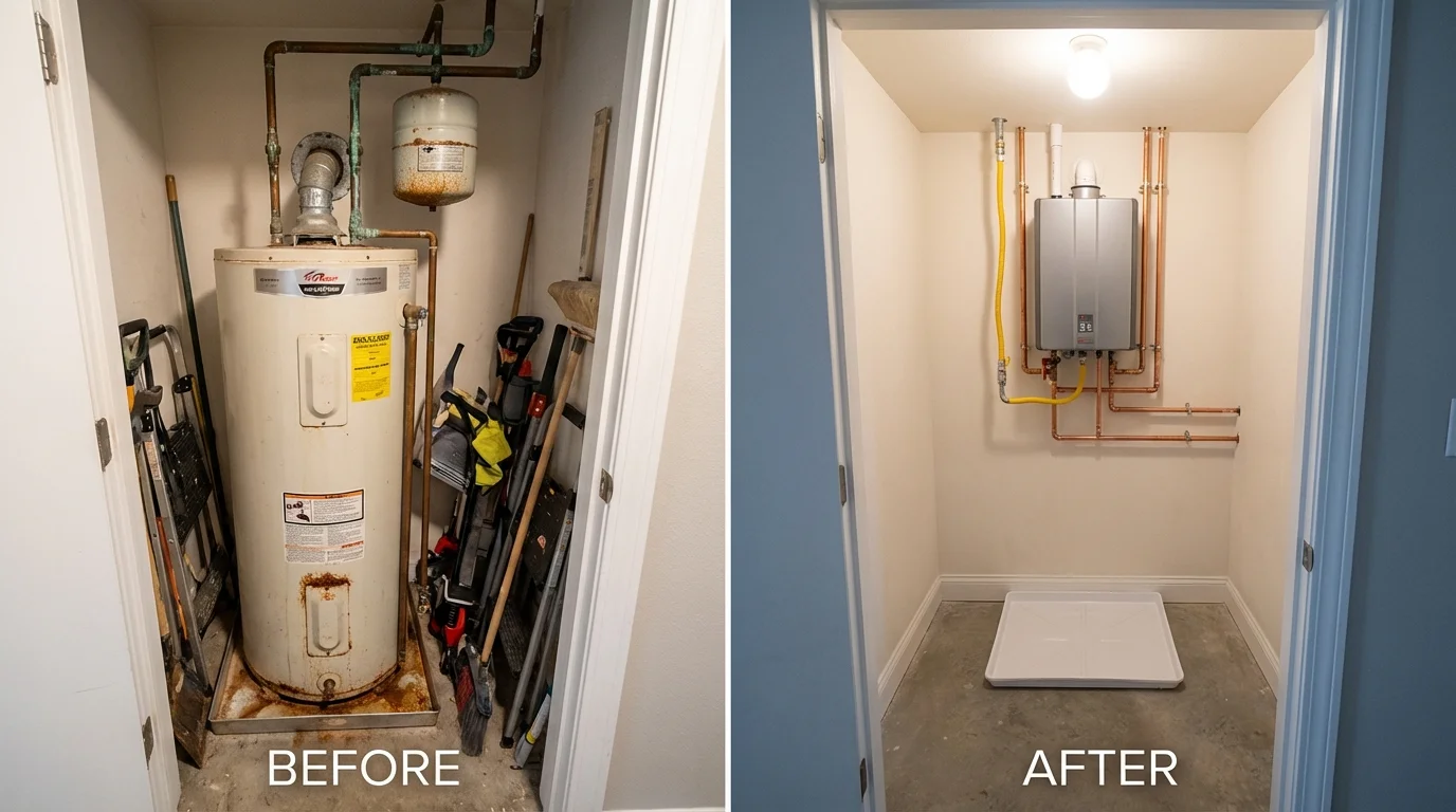 Tank water heater versus wall-mounted tankless unit comparison for Shakopee, MN homeowners