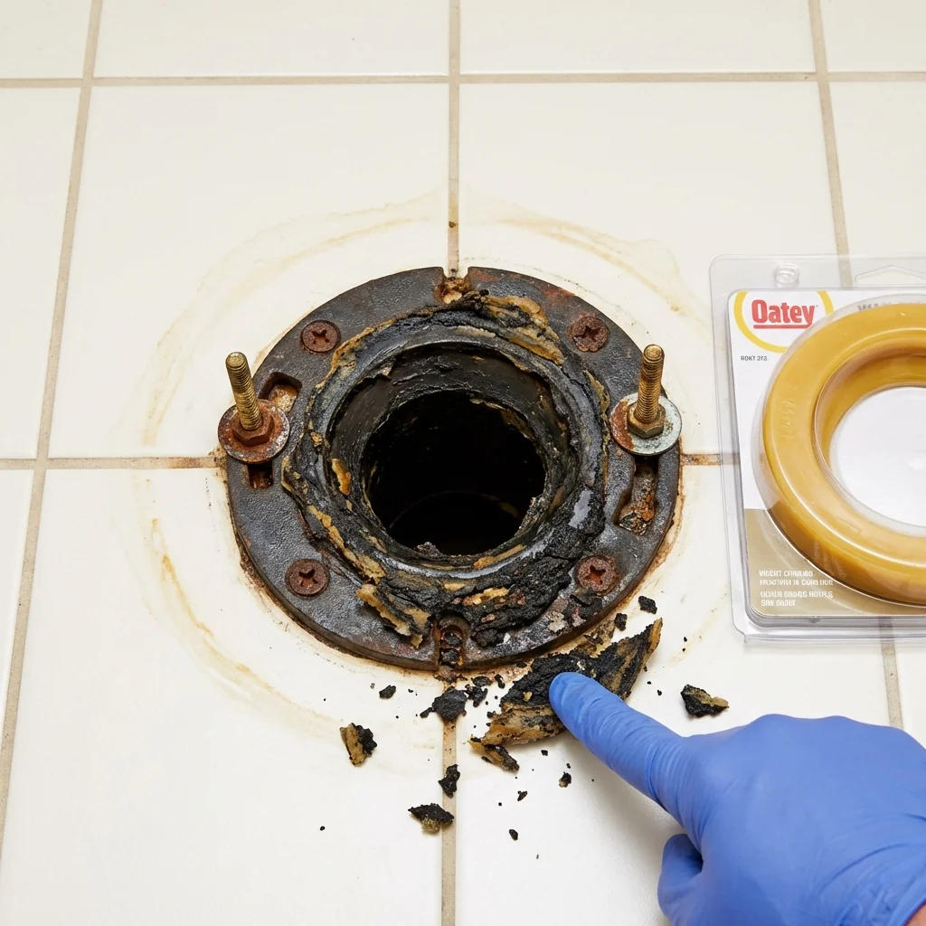 Failed wax ring showing water seepage at the base of a toilet in a Shakopee, MN home
