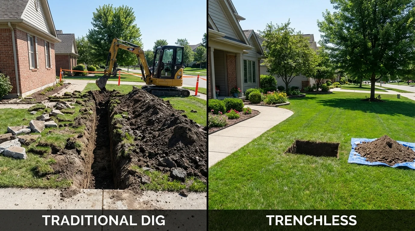 Trenchless sewer repair with minimal yard damage versus traditional excavation in Shakopee, MN